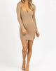 Knit Front Slit Mini Dress In Khaki - thumbnail