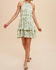 Natalia Tiered Floral Halter Dress In Green - thumbnail