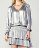 Pleated Long Sleeve Mini Dress In Silver - thumbnail