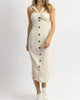 Rae Bow Button Midi Dress In Neutral - thumbnail