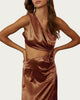 One-Shoulder Satin Cutout Midi Dress In Bronze - thumbnail