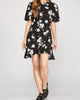 Puff Short Sleeve Print Dress In Black - thumbnail