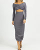 Off-Shoulder Shirred Slinky Midi Dress In Ash - thumbnail