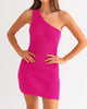 One Shoulder Sweater Dress In Fuchsia - thumbnail