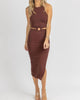 O-Ring Halter Tie Midi Dress In Mocha - thumbnail