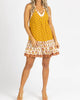 Pattern Tie Back Mini Dress In Mustard - thumbnail