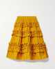 Ruffled Tiered Cotton-Poplin Midi Skirt In Honeybee - thumbnail