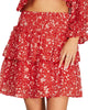 Smocked Waist Floral Skirt In Red - thumbnail