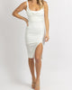 Ruched Cowl Neck Midi Dress In White - thumbnail
