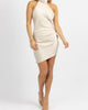 Satin Halter Mockneck Mini Dress In Cream - thumbnail