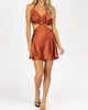 Satin Open O-Ring Mini Dress In Rust - thumbnail
