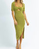 Short Sleeve Halter Neck Maxi Dress In Basil - thumbnail