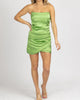 Satin Strapless Ruched Mini Dress In Green - thumbnail