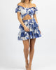 Smock Ruffle Tiered Mini Dress In White + Blue - thumbnail