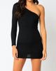 Ribbed One Shoulder Fitted Dress In Black - thumbnail