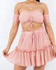Solid Chiffon Off The Shoulder Skirt Set In Pink - thumbnail