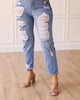 The Savannah Mid Rise Straight Fit Distressed Denim In Medium Wash - thumbnail