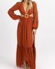 Square Trim High Slit Maxi Dress In Rust - thumbnail