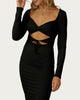 Solid Rib Cross Front Midi Dress In Black - thumbnail
