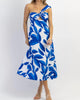 Tahiti One Shoulder Dress In Blue Leaf - thumbnail