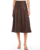 Vegan Leather Midi Skirt In Brown - thumbnail