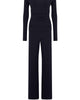 V Neck Longsleeve Shirred Waist Jumpsuit In Midnight - thumbnail