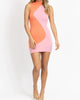 Two Tone Mockneck Mini Dress In Pink + Orange - thumbnail