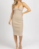 Twist Front Knit Ribbed Midi Dress In Stone - thumbnail