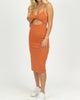 Twist Front Cutout Midi Dress In Terracotta - thumbnail