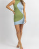 Two Tone Mockneck Mini Dress In Blue + Green - thumbnail