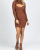 Turtleneck Keyhole Knit Mini Dress In Cocoa - thumbnail