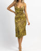 Zebra Satin Midi Dress In Lime + Brown - thumbnail