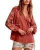 Billow Sleeve Embroidered Top in Rust - thumbnail
