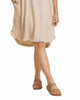 Linen Blend Short Crochet Sleeve Dress in Oatmeal - thumbnail
