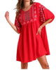 Floral Embroidered Dress in Cherry Red - thumbnail