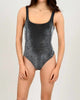Sheer Glitter Scoop Neck Bodysuit in Black - thumbnail