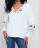 Embroidered Denim Blouse in Light Blue - thumbnail