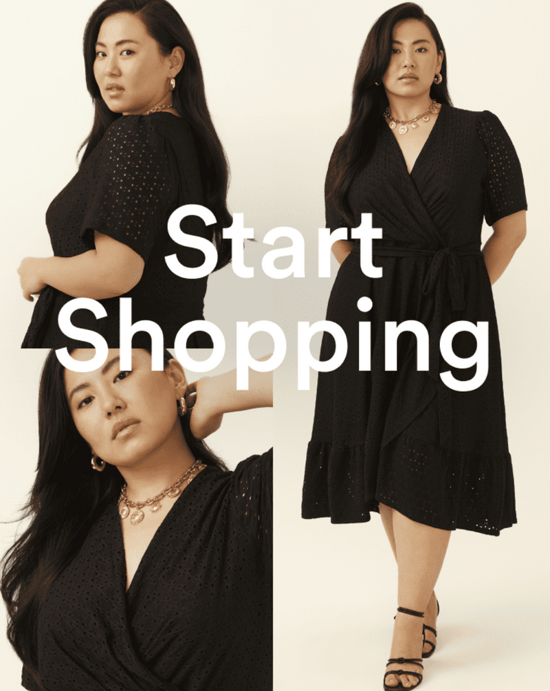 plus size woman in black midi short sleeve dress