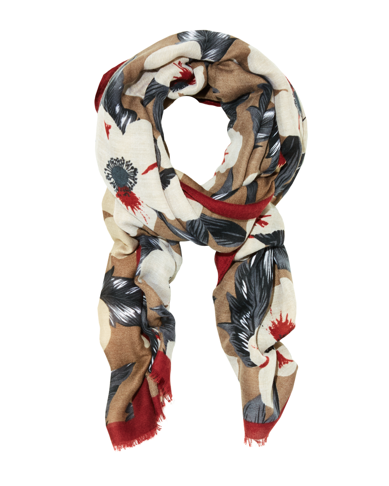 Rachel Floral Scarf | Tan / White