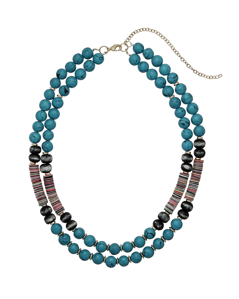 Aria Mix-Bead Necklace | Gold / Turquoise