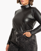 Vivien Faux Leather Mockneck Top - thumbnail