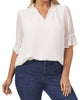 Isabella Three-Quarter Sleeve Split Neck Ruffle Top - thumbnail