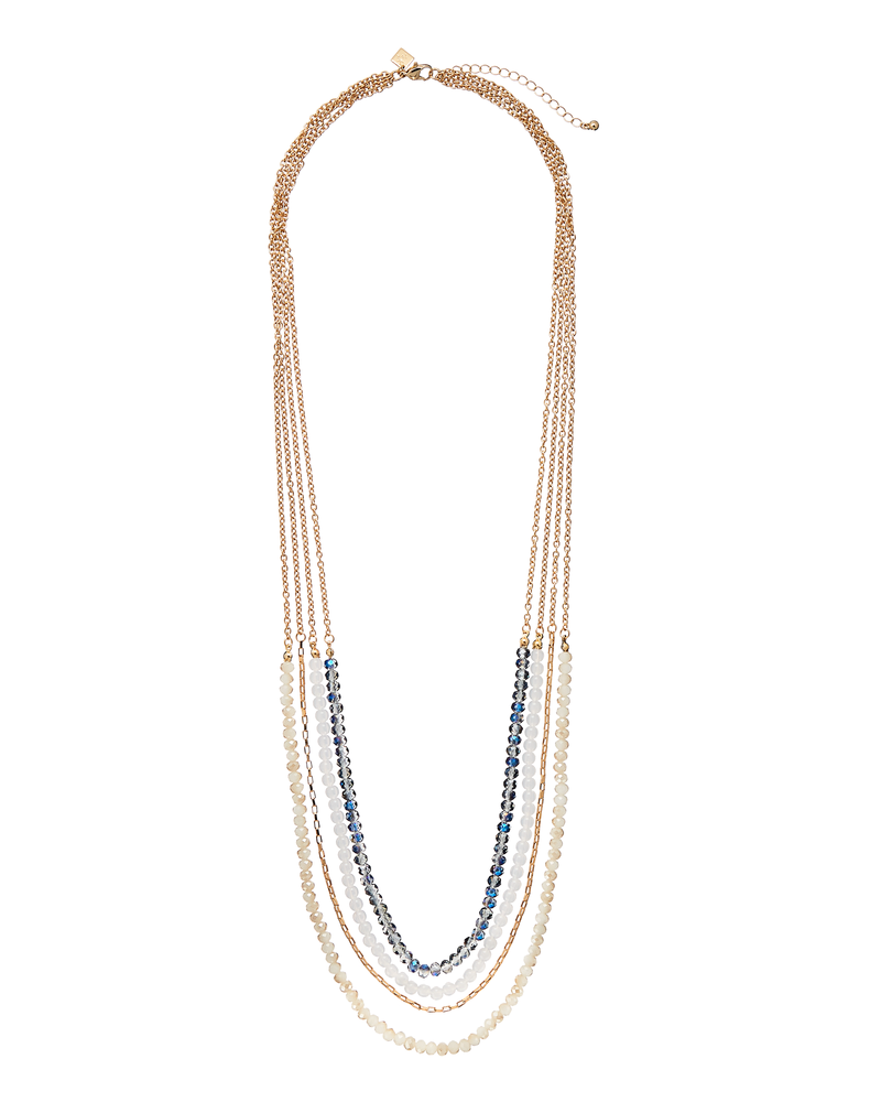 Bex Acrylic and Glass Beaded Necklace | Gold / Azure Blue