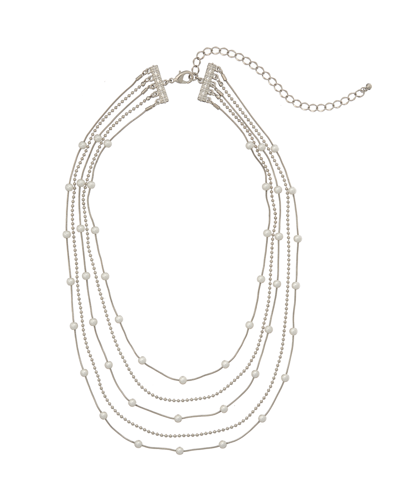 Morava Multi-Strand Pearl Necklace | Silver / Ivory
