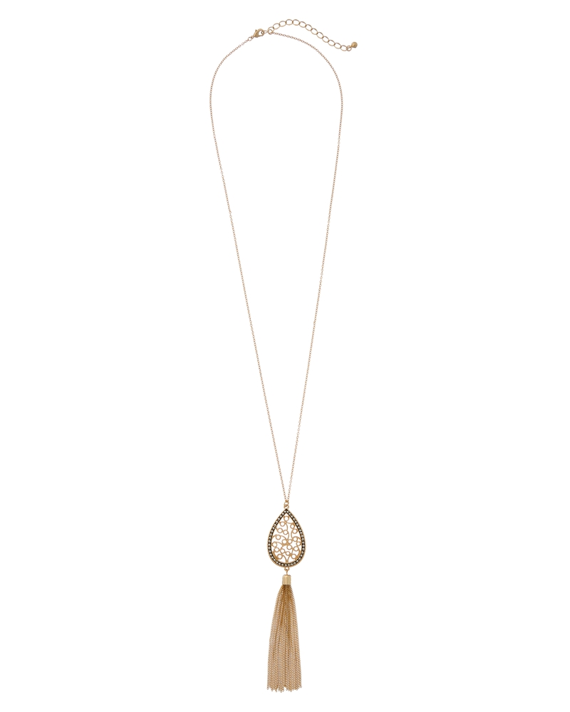 Haley Filigree Tassel Necklace | Gold