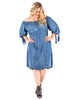 Ruby Denim Off Shoulder Peasant Dress - thumbnail