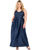 Madelyn Halter Neck Denim Maxi Dress - thumbnail