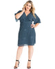 Caroline V-Neck Kimono Wrap Midi Dress - thumbnail
