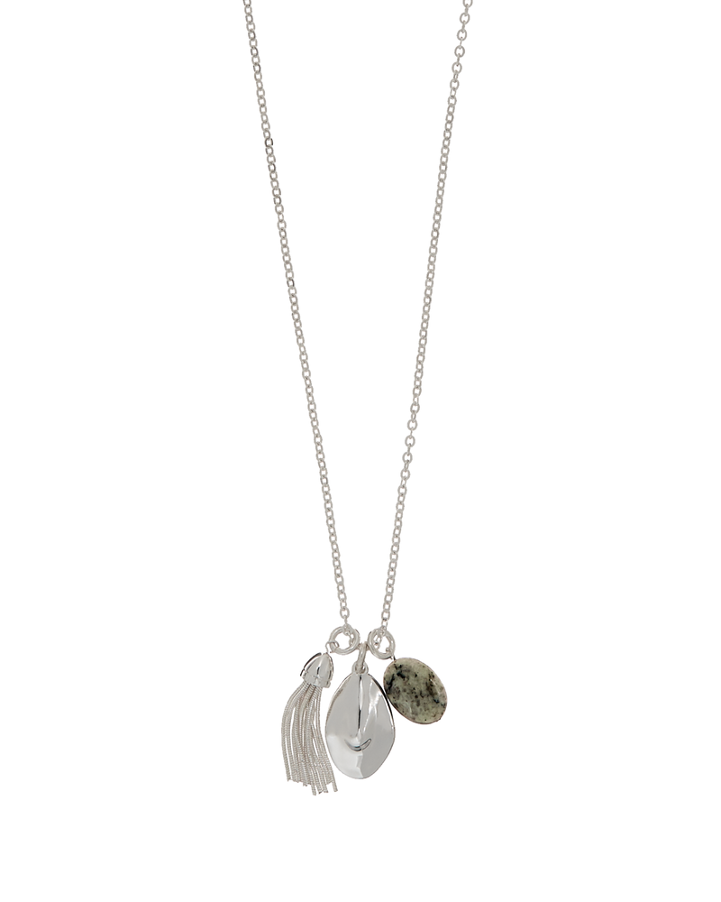 Eva Natural Stone Charm Necklace | Silver / Light Green