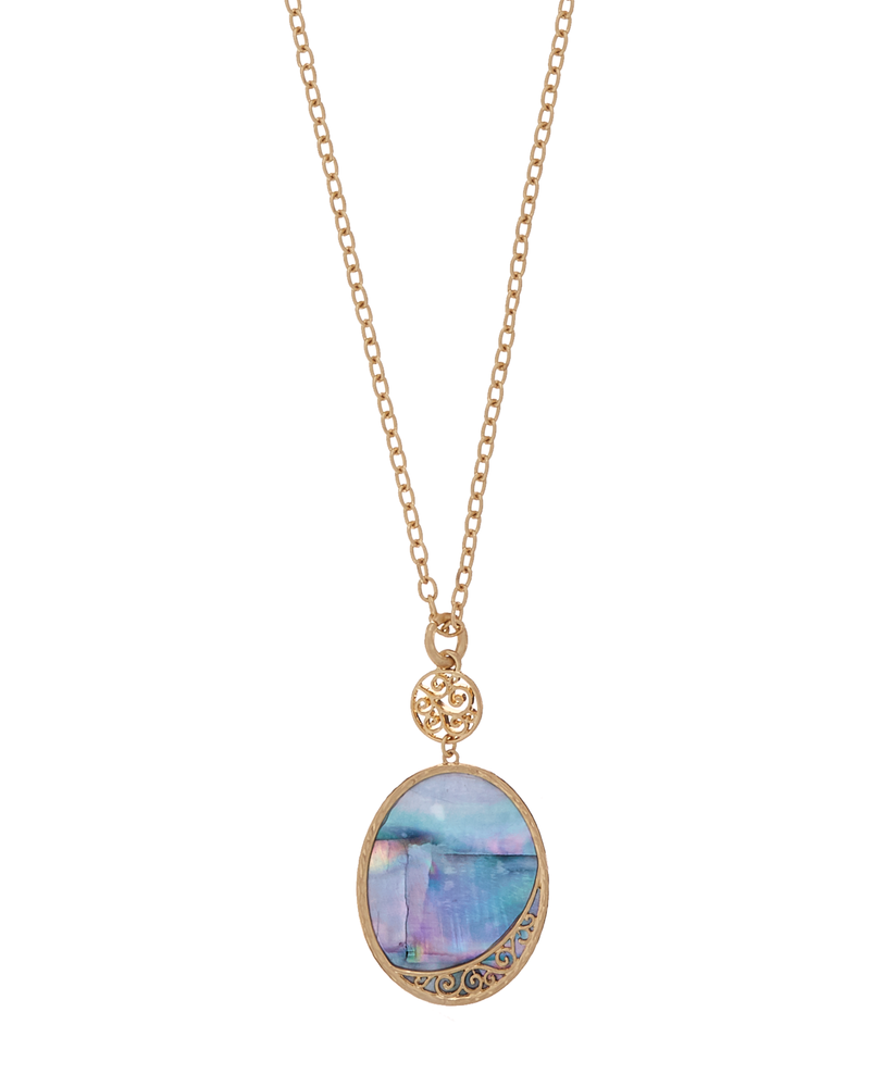Ivy Abalone Stone Necklace | Gold / Azure Blue